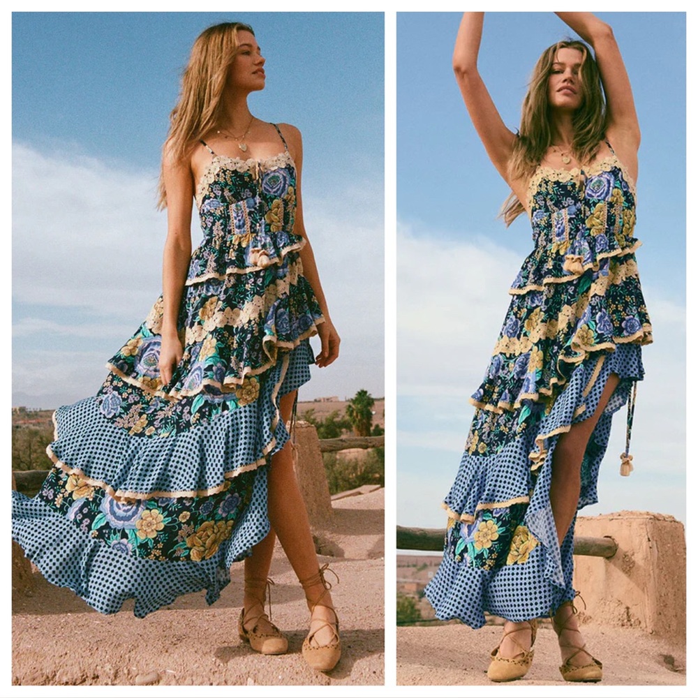 Spell Free People Full Bloom Ruffle Soirée Floral Dress NWT